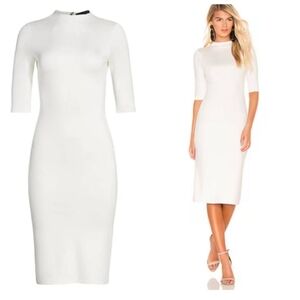 alice + olivia delora fitted mock neck off white midi length dress Size 2